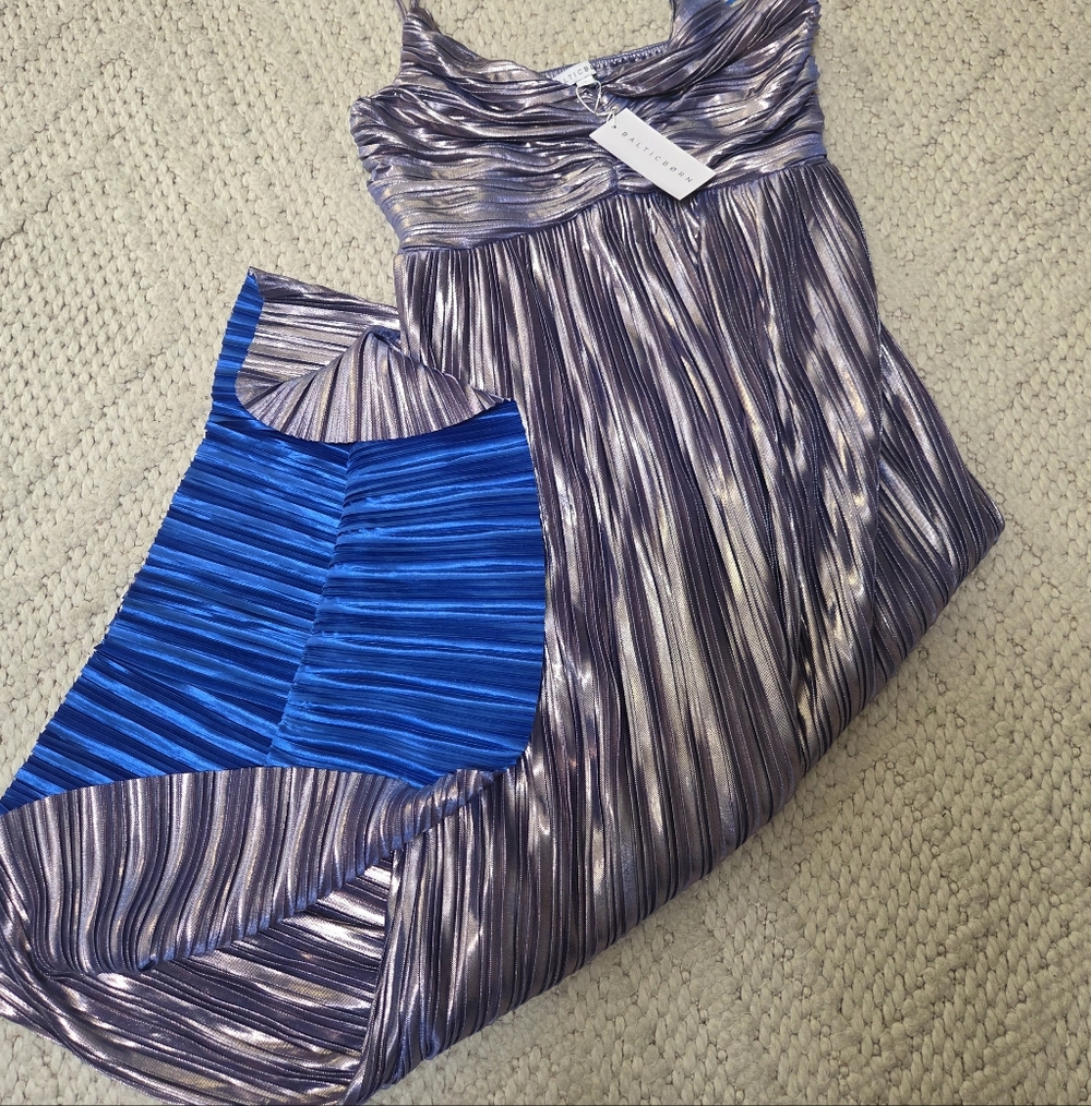 Baltic Born Metallic Purple Pleated Midi Dress NWT - Picture 2 of 4